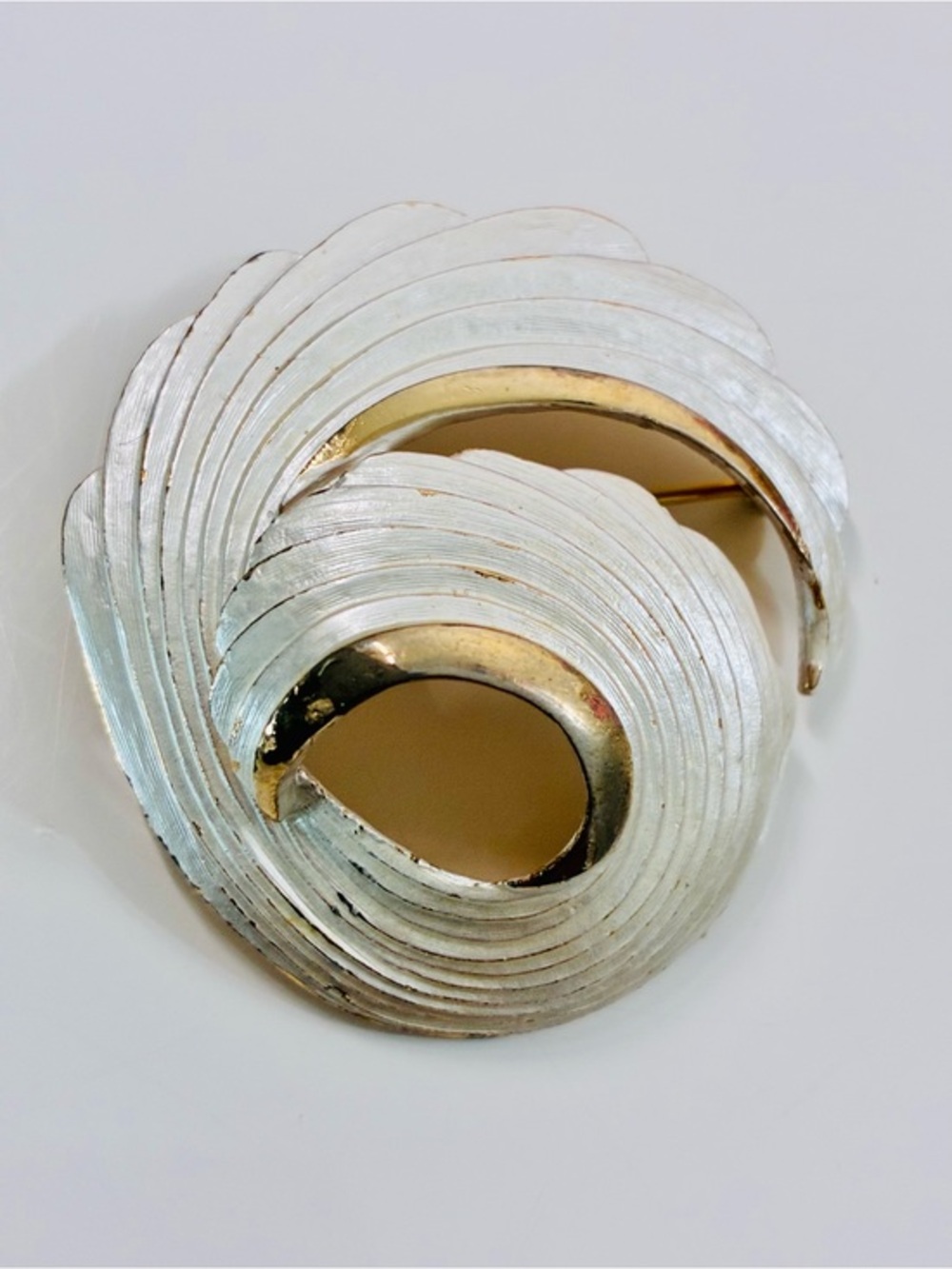 Dramatic VTG Domed Silver and Gold Swirl Brooch Unisex Business Casual